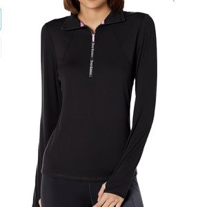 JUICY COUTURE SPORT Shirt Long Sleeve Half Zip Quick Dry Top Black & Pink Size M